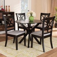 Baxton Studio Julia-Grey/Dark Brown-5PC Dining Set Julia Modern and Contemporary Grey Fabric Upholstered and Dark Brown Finished Wood 5-Piece Dining Set